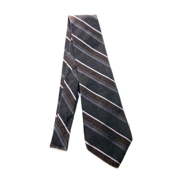 ‎DKNY Brown Silk Tie Woven Regimental - Picture 5 of 5
